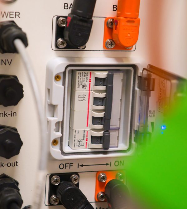The closeup of the photovoltaic installation wiring